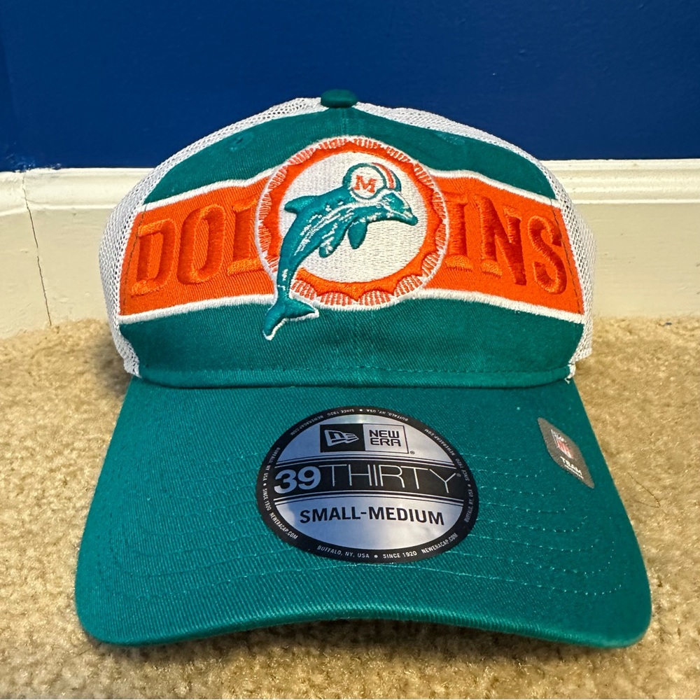 New Era Miami Dolphins Stretch Fitted Hat Cap NFL 39Thirty Mens Small Medium